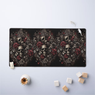 Skull with Roses and black background Desk Mat
