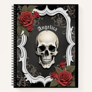 Skull with Roses and White Frame Notebook