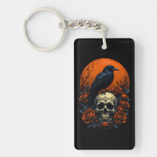 Skull with Roses & Crow Gothic Mug Key Ring
