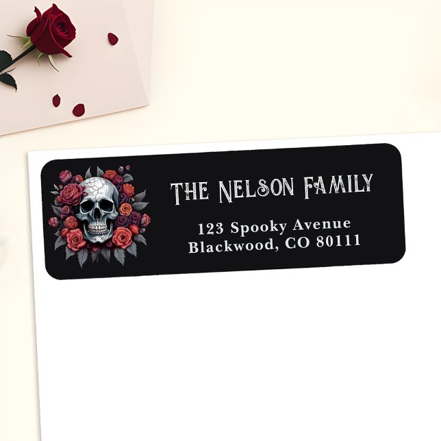 Skull with Roses Dark Gothic Return Address Labels (🌹 Gothic Elegance: Skull with Roses Return Address Labels! 🦇)