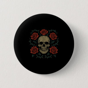 Skull With Roses Gothic Floral Dark Aesthetic Appa 6 Cm Round Badge
