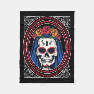 Skull With Roses Red _ Camiseta Day Of The Fleece Blanket