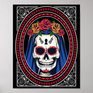Skull With Roses Red _ Camiseta Day Of The Poster