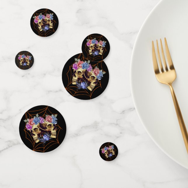 Skull with Roses, Skeleton Halloween Party Confetti (Group)