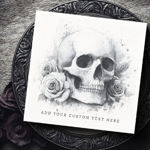 Skull with roses watercolor painting napkin