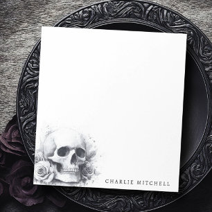 Skull with roses watercolor painting notepad