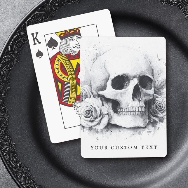 Skull with roses watercolor painting playing cards (Skull with roses watercolor painting poker cards)