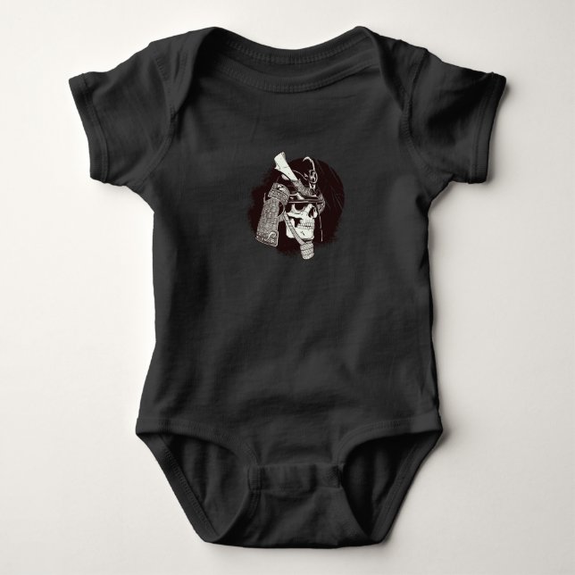 Skull With Samurai Helmet Baby Bodysuit (Front)