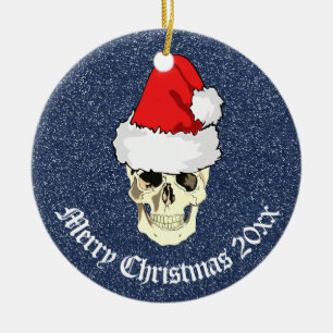 Skull with Santa hat "Christmas 20xx"  Ceramic Tree Decoration