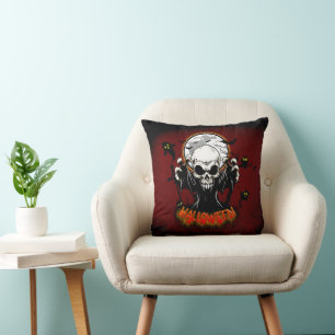 Skull with sharp, menacing teeth cushion