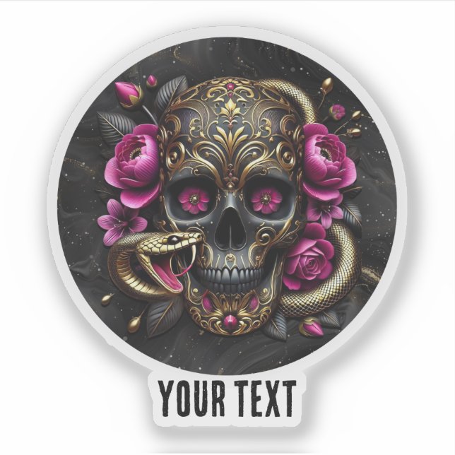 Skull With Snake Custom Sticker. (Front)