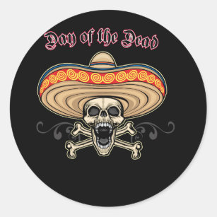 skull-with-sombrero-that-says-day-dead classic round sticker