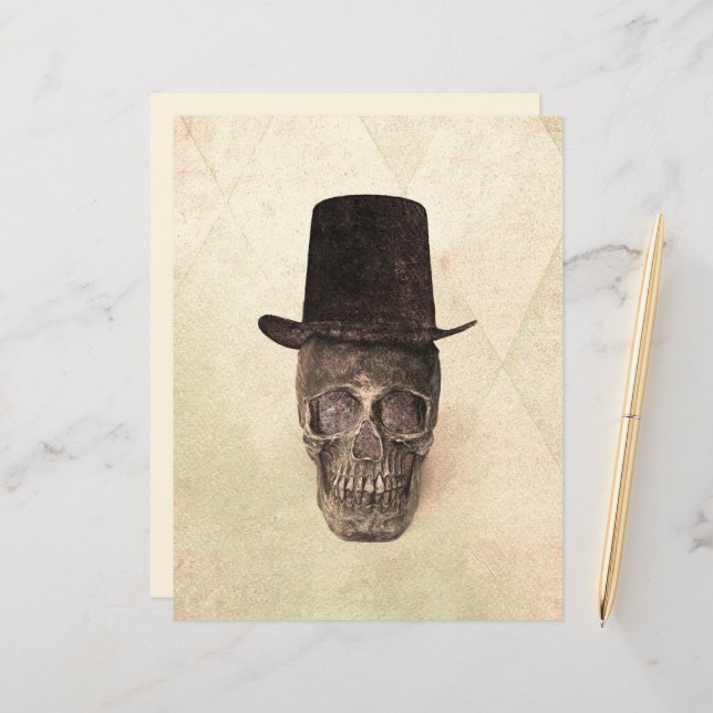 Skull With Top Hat Gothic Vintage Beige Texture (Front/Back In Situ)