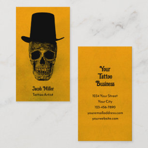 Skull With Top Hat Gothic Yellow Black Grunge Business Card
