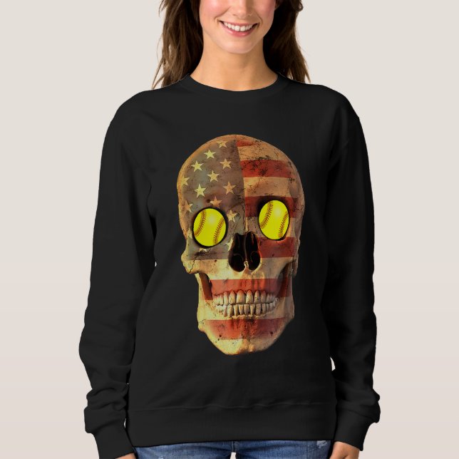 Skull With Us Flag Softball Cool Sweatshirt (Front)