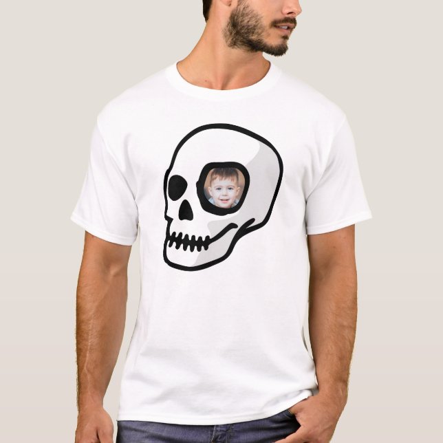 Skull with your own custom photo creepy fun T-Shirt (Front)