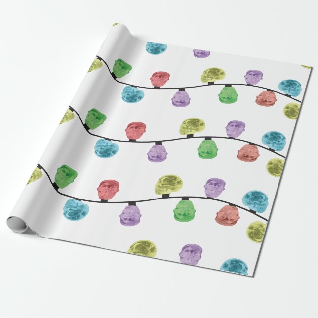 Skull Xmas Lights wrapping paper (Unrolled)
