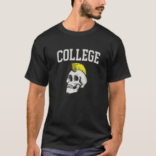Skull Yellow Mohawk Arched College Font Funny Prem T-Shirt