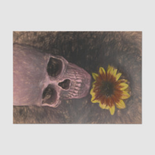 Skull Yellow Sunflower Gothic Vintage Sepia Sketch Tissue Paper
