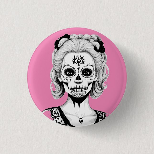 SKULLHEAD WOMAN  3 CM ROUND BADGE (Front)