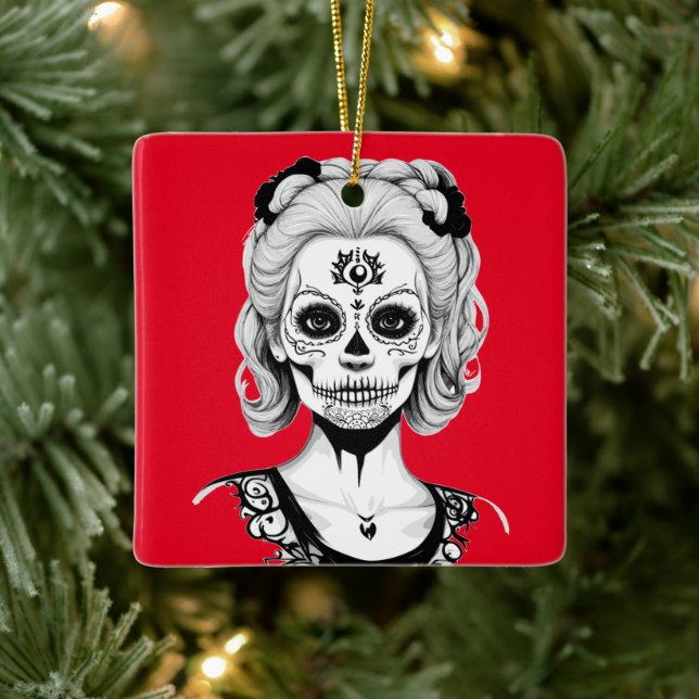 SKULLHEAD WOMAN  CERAMIC ORNAMENT (Tree)