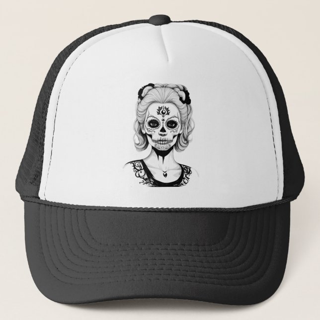 SKULLHEAD WOMAN  TRUCKER HAT (Front)