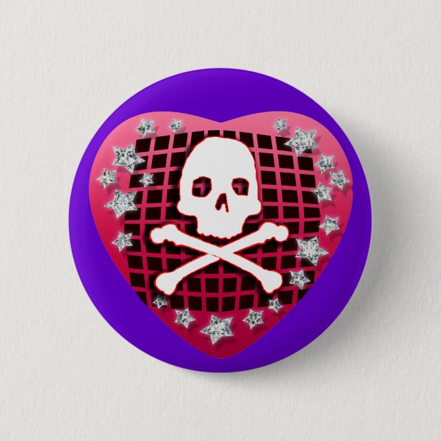 skullie heart red 6 cm round badge (Front)