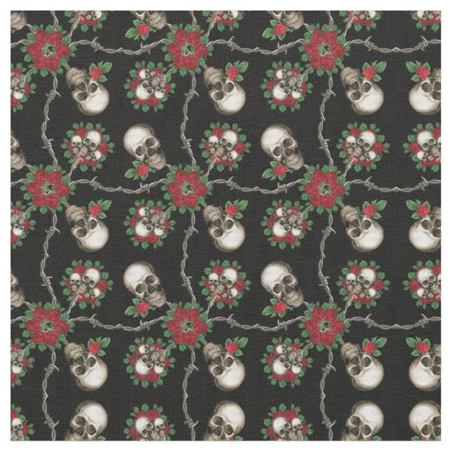Skulls and Barbed Wire Fabric (Close Up)
