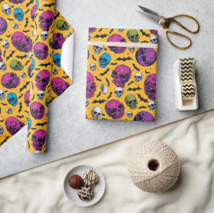 Skulls And Bats Halloween  Wrapping Paper