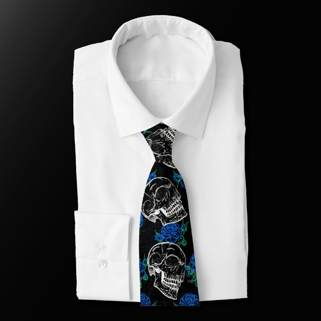 Skulls and Blue Roses | Cool Funky Dark Grunge Tie (Creator Uploaded)