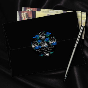 Skulls and Blue Roses   Cool Funky Dark Thank You Classic Round Sticker