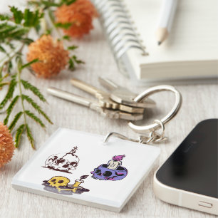 Skulls and Candles Illustration Set Key Ring