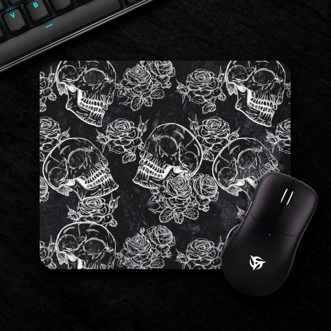 Skulls and Chalk Roses | Funky Gothic Glam Grunge Mouse Pad (Creator Uploaded)