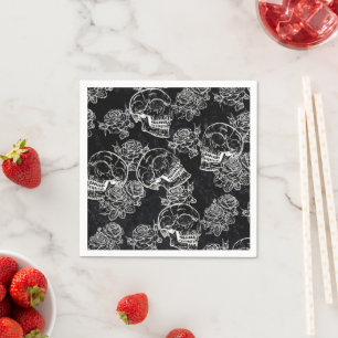 Skulls and Chalk Roses Funky Gothic Glam Grunge Napkin