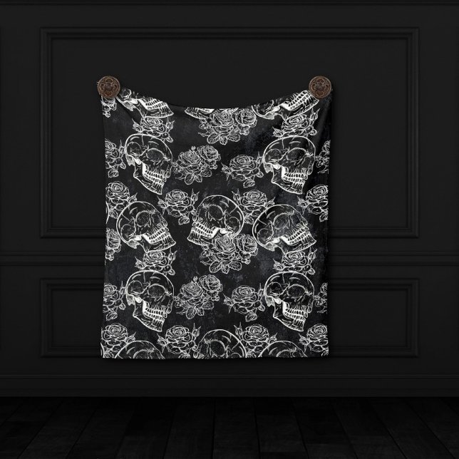 Skulls and Chalk Roses | Gothic Glam Funky Grunge Fleece Blanket (Creator Uploaded)
