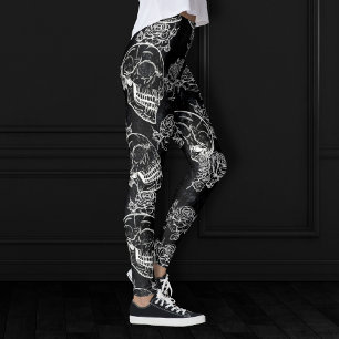 Skulls and Chalk Roses Gothic Glam Funky Grunge Leggings