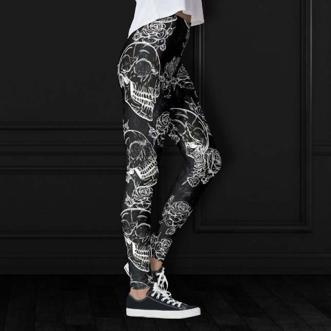 Skulls and Chalk Roses | Gothic Glam Funky Grunge Leggings (Creator Uploaded)