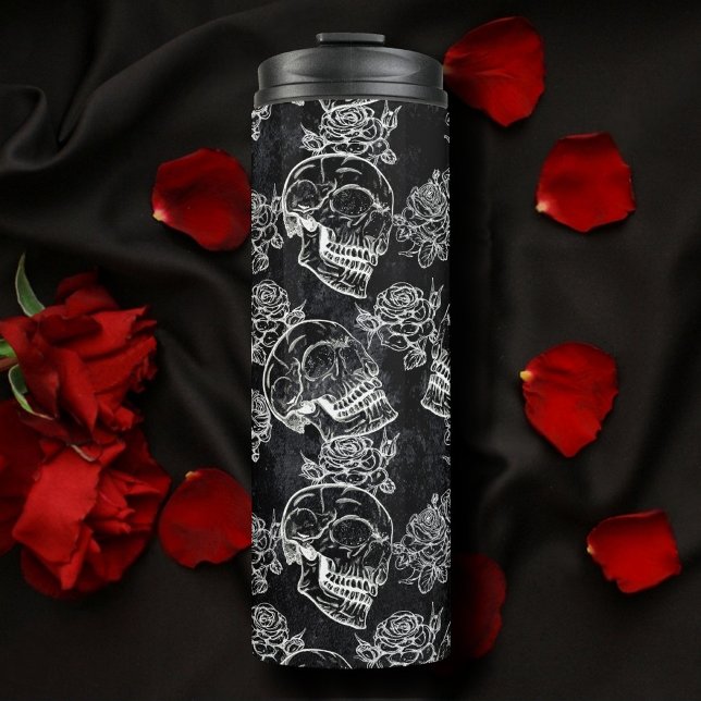 Skulls and Chalk Roses | Gothic Glam Funky Grunge Thermal Tumbler (Creator Uploaded)
