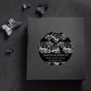 Skulls and Chalk Roses   Gothic Glam Thank You Classic Round Sticker
