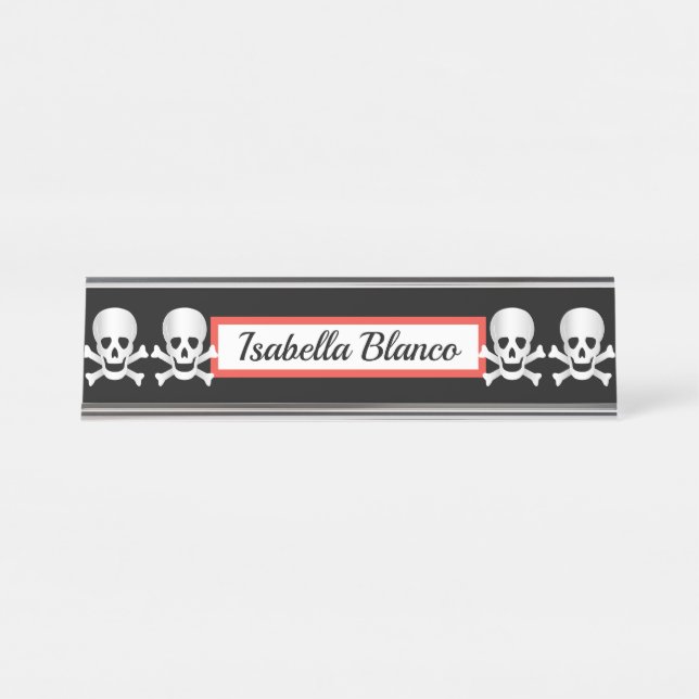 Skulls And Crossbones Desk Name Plate (Front)