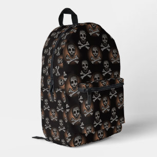 Skulls and Crossbones on Black Dark Art Printed Backpack