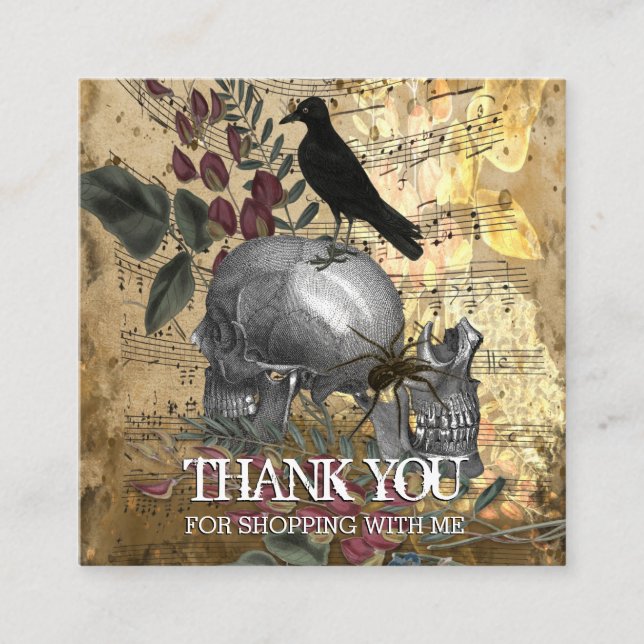Skulls and Crow Thank You Logo Square Business Card (Front)