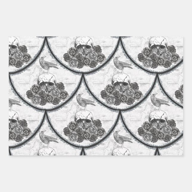 Skulls and Crows Wrapping Paper Sheets (Front)