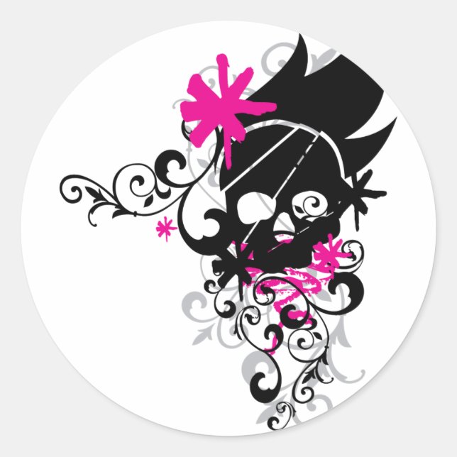 Skulls-and-Curls Classic Round Sticker (Front)