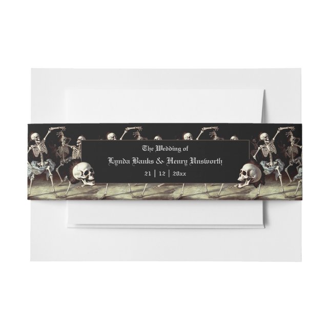Skulls and Dancing Skeletons Gothic Wedding Invitation Belly Band (Front Example)