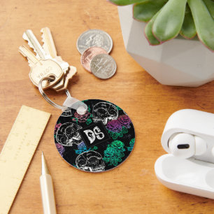 Skulls and Dark Roses   Funky Glam Ombre Custom Key Ring
