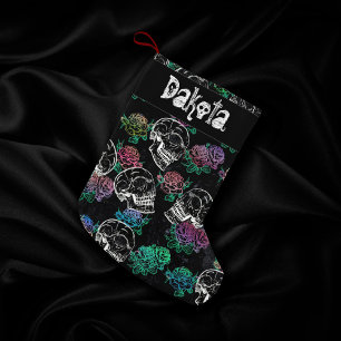 Skulls and Dark Roses   Funky Glam Ombre Custom Small Christmas Stocking
