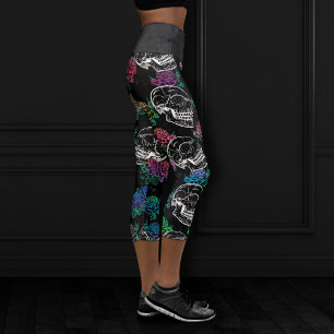 Skulls and Dark Roses   Funky Glam Ombre Grunge Capri Leggings