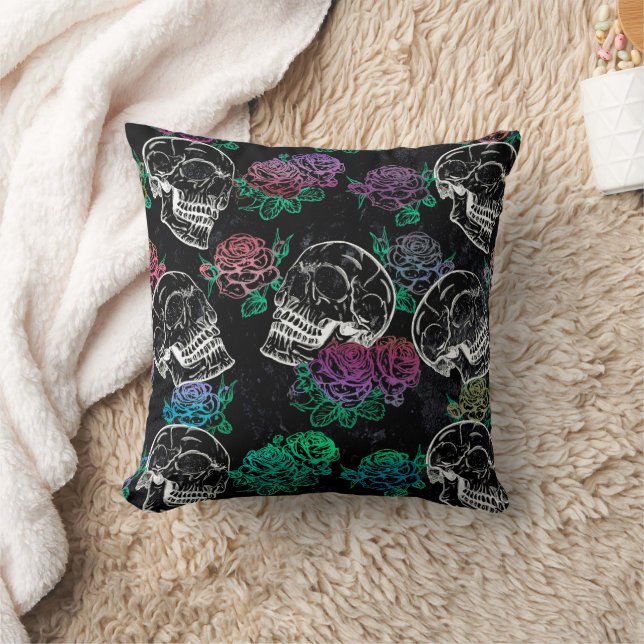 Skulls and Dark Roses | Funky Glam Ombre Grunge Cushion (Blanket)