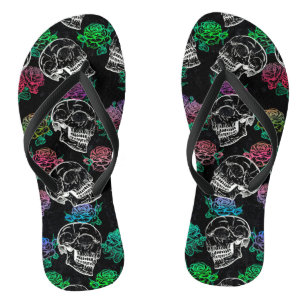 Skulls and Dark Roses Funky Glam Ombre Grunge Jandals